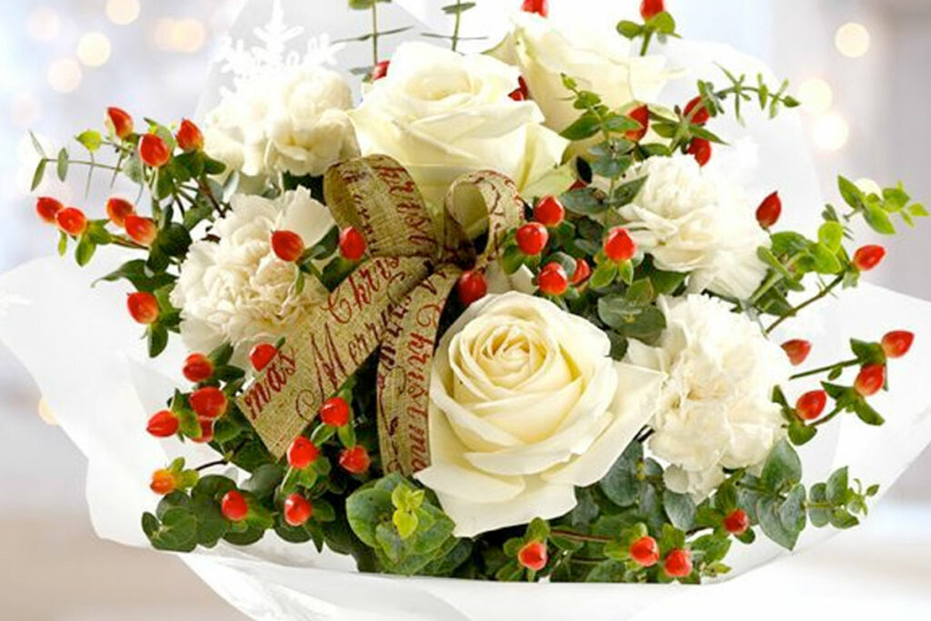 Kerstboeket met rozen