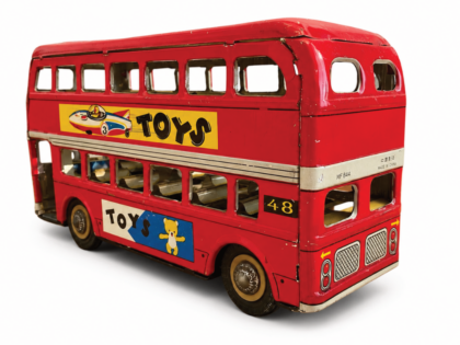 Vintage blikken dubbeldekker bus
