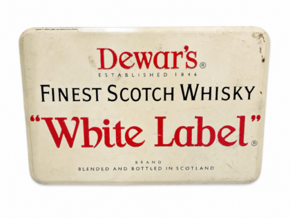 Vintage Dewar's White Label reclamebord – Finest Scotch Whisky – 49,5×33 cm