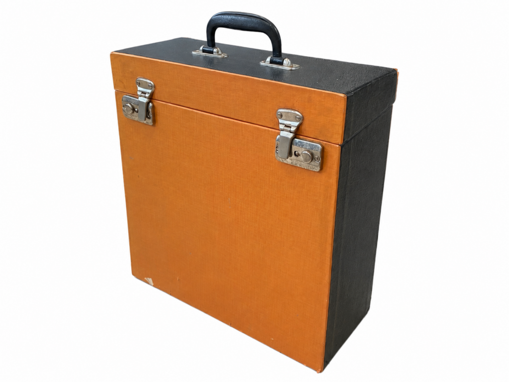 Vintage platenkoffer oranje zwart